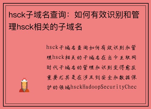 hsck子域名查询：如何有效识别和管理hsck相关的子域名