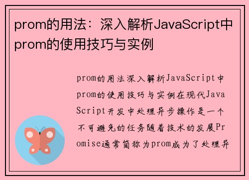 prom的用法：深入解析JavaScript中prom的使用技巧与实例